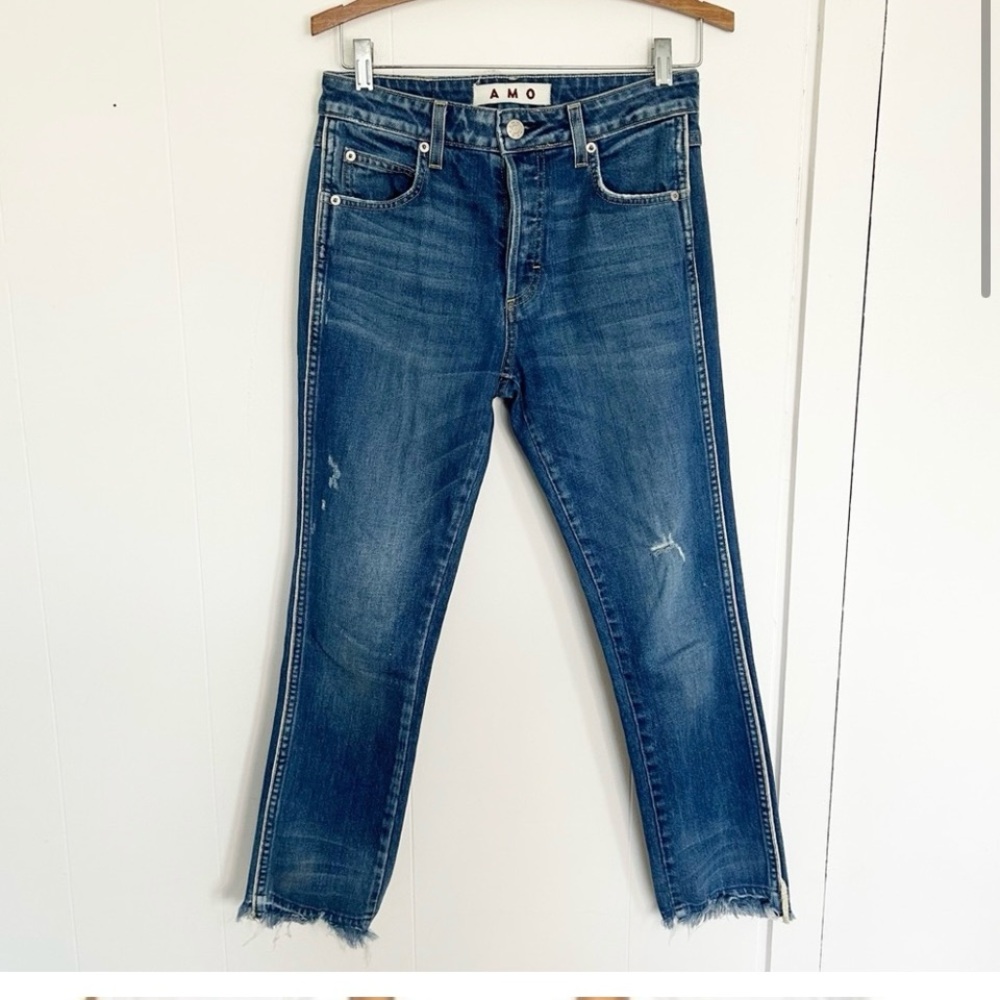 AMO Babe with Piping Old School Raw Hem Button Fly Straight Leg Size 27